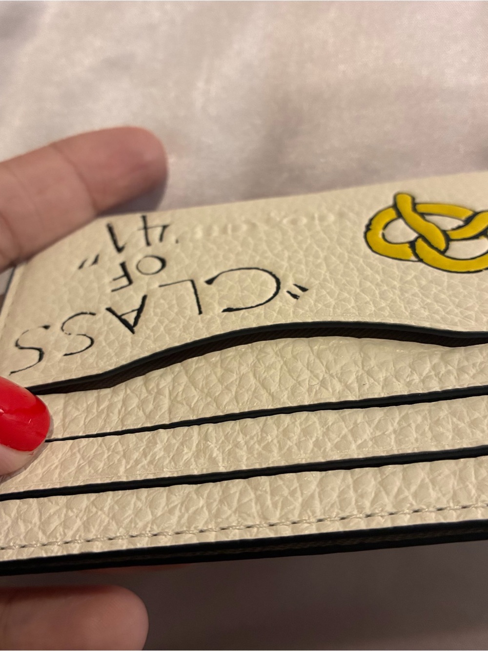 Coach Chalk Leather Card Case with Yellow Pretzel NY - Picture 6 of 7